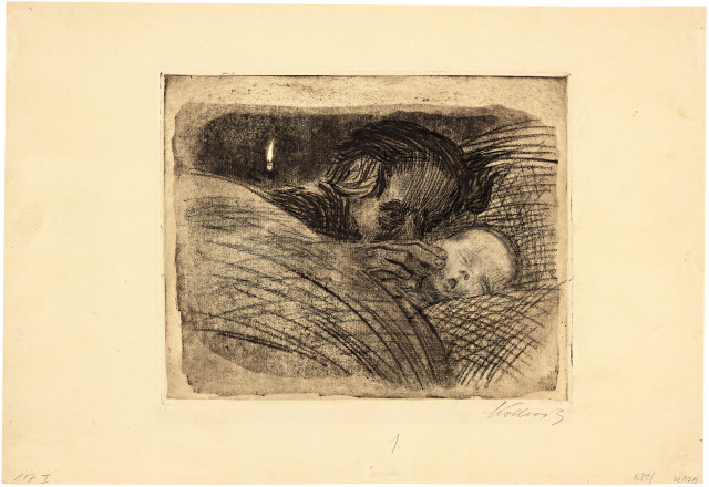 Käthe Kollwitz  : Mutter am Bett des toten Kindes , 1911