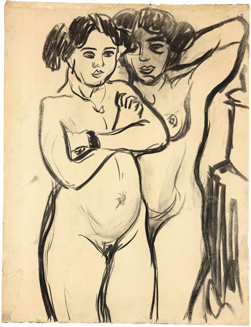 Ernst Ludwig Kirchner  : Zwei stehende Frauenakte (recto) - Zwei  ..., 1908-1914