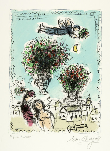Marc Chagall : Bouquets au ciel bleu, March 1984