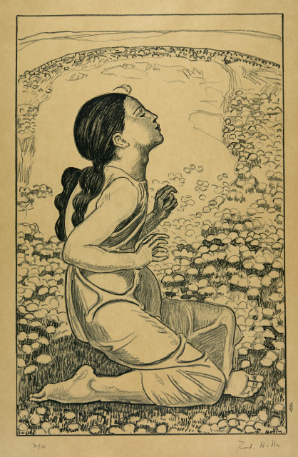 Ferdinand Hodler  : Frühlingssehnsucht - Kniendes Mädchen nach  ..., Circa 1900-1905