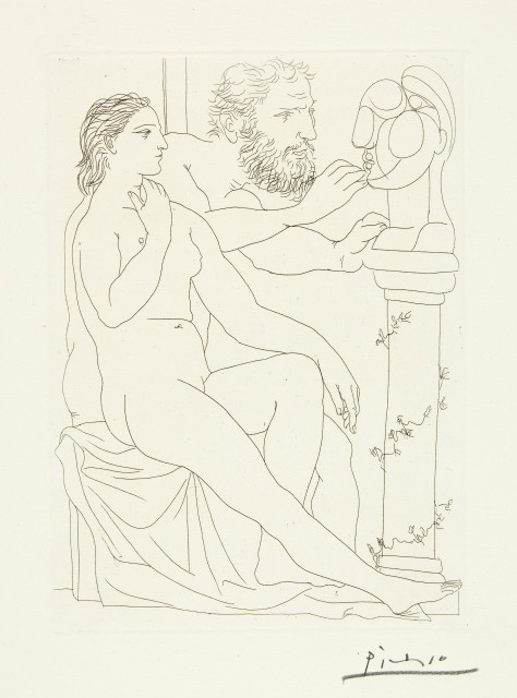 Pablo Picasso  : Modèle et sculpteur avec sa sculpture , Paris, 17 March 1933
