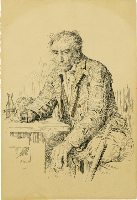Albert Anker  : Studie zu Der Trinker / Le pauvre homme , 1868