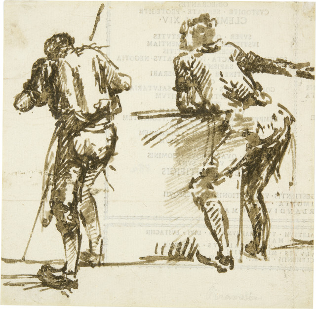 Giovanni Battista Piranesi : Two men seen from behind, one leaning on a ..., Circa 1773