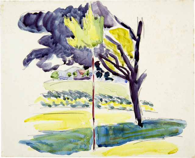 Cuno Amiet  : Landschaft mit violettem Baum , 1917 