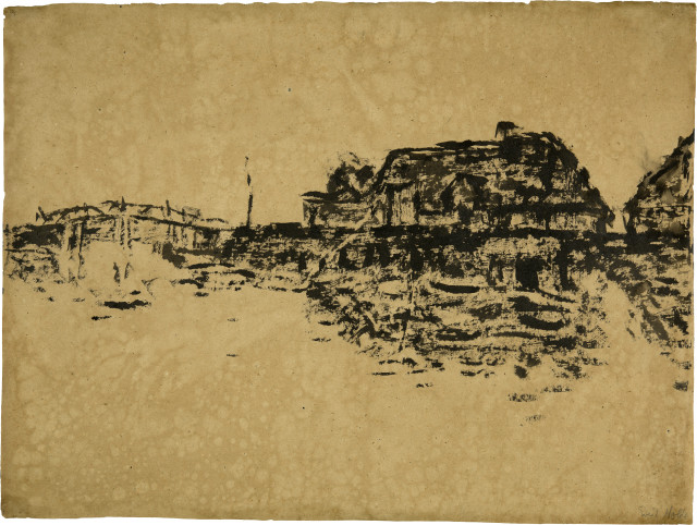 Emil Nolde : Bauernhäuser am See mit Brücke (Ruttebüll)..., 1909