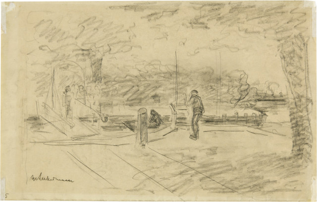 Max Liebermann : Landschaft mit Kanal und Schleusenwärter, Circa 1885