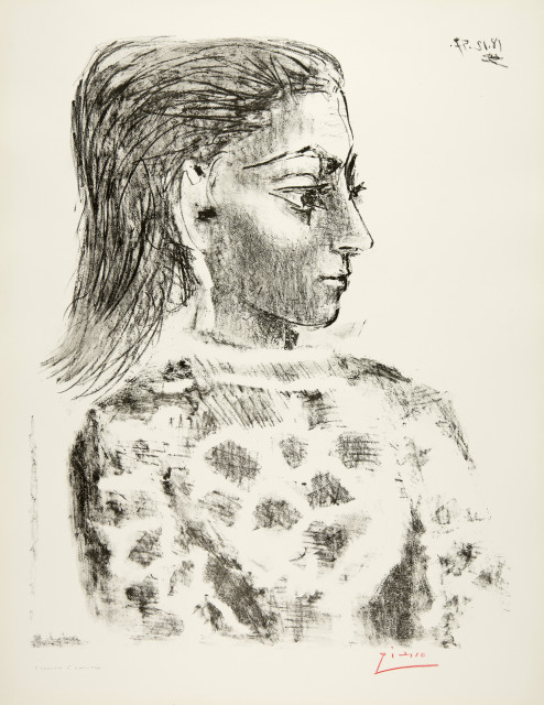 Pablo Picasso : Buste au corsage à carreaux, Cannes, 18 December 1957