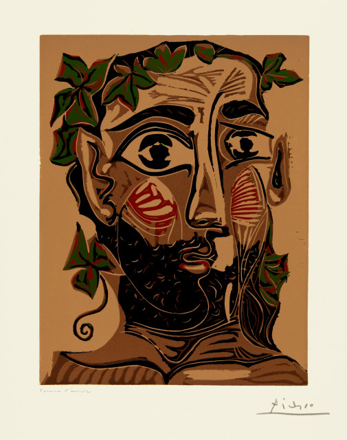 Pablo Picasso  : Homme barbu couronné de vigne , Mougins, 6. März 1962 
