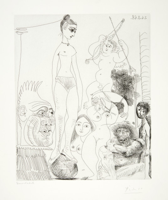 Pablo Picasso  : Autoportrait transposé et dédoublé rê ..., Mougins, 26 March 1968