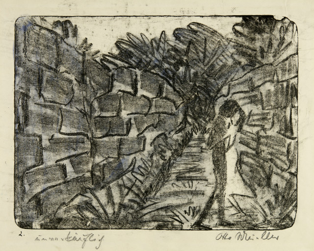 Otto Mueller  : Liebespaar zwischen Gartenmauern , 1914-1916