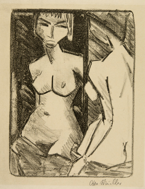 Otto Mueller : Mädchenakt vor dem Spiegel, 1924