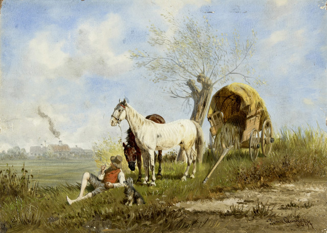 Franz Quaglio : Rastender Bauer mit Fuhrwerk, 1897