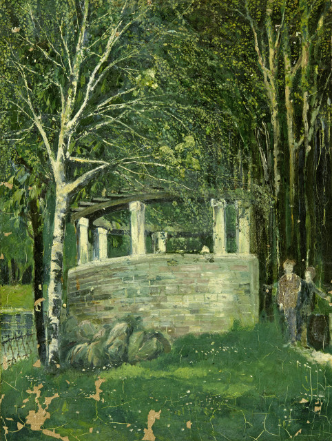 Otto Meyer-Amden : Gartenpavillon im Birkenwald am Wasser mit ..., Around 1904