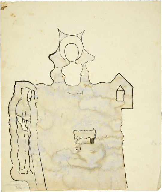 Otto Meyer-Amden : Sinnbild (Hirte mit Stock und Kuh), 1913-1917
