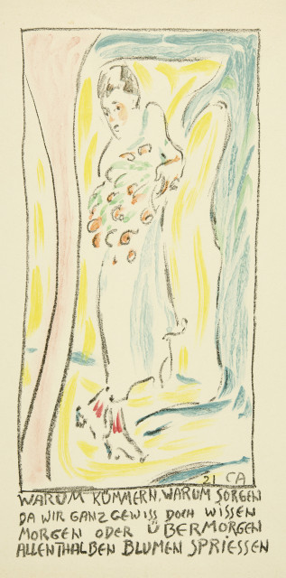 Cuno Amiet : Frau mit Blumen (Blatt auf Weihnachten), 1921