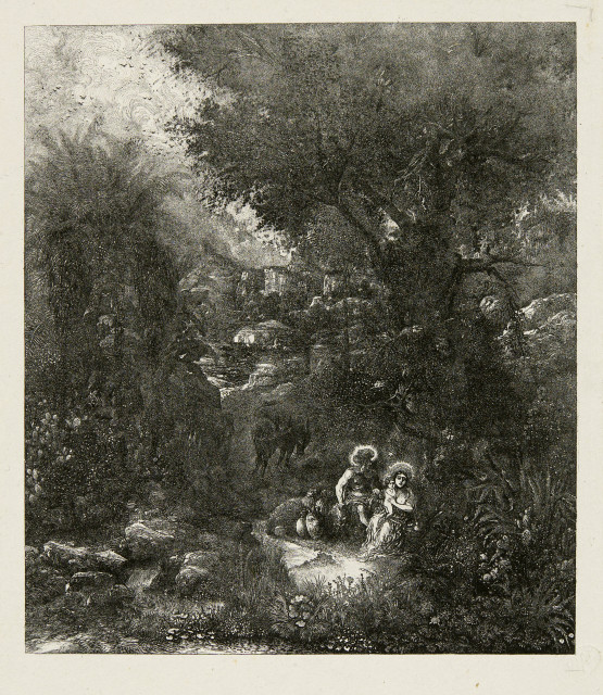 Rodolphe Bresdin  : Le repos en Égypte à l'âne bâté , 1878
