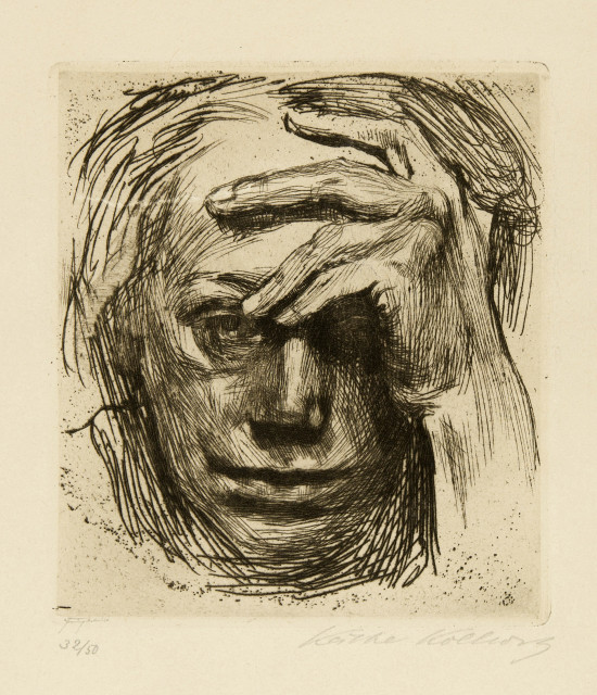 Käthe Kollwitz : Selbstbildnis mit der Hand an der Stirn, Around 1910