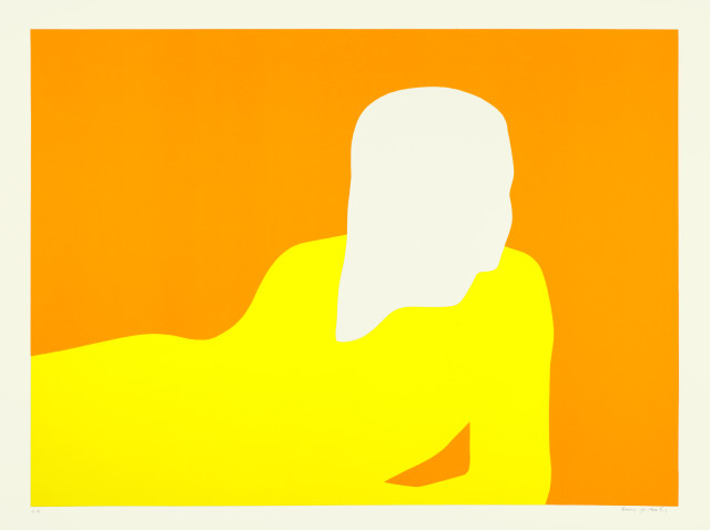 Franz Gertsch  : Liegende (oranger Hintergrund) , 1969 