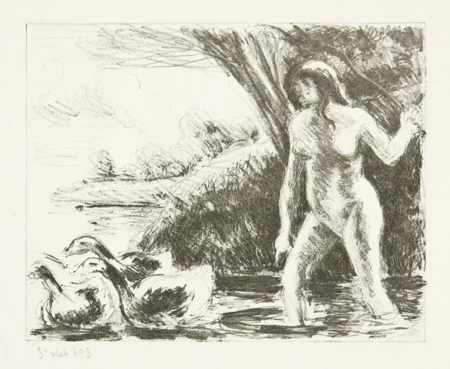Camille Pissarro  : Paysanne nue chassant des oies , Around 1896