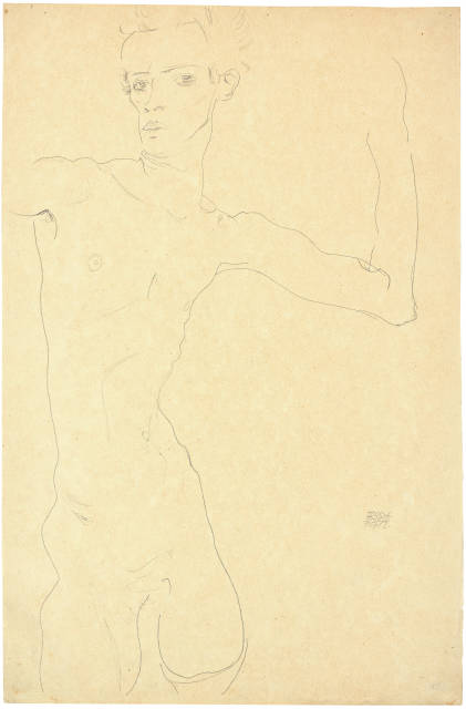 Egon Schiele  : Selbstbildnis als Akt – Self-Portrait with  ..., 1912