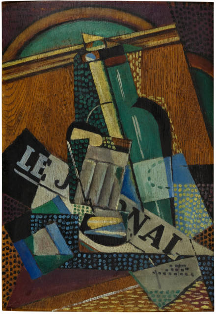 Juan Gris  : Le Journal - Journal et bouteille de vin , 1915 