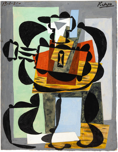 Pablo Picasso  : Guitare et compotier sur un guéridon , 1921
