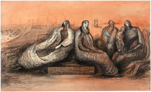 Henry Moore  : Group of Seated Figures (Shelter Drawing) , 1942