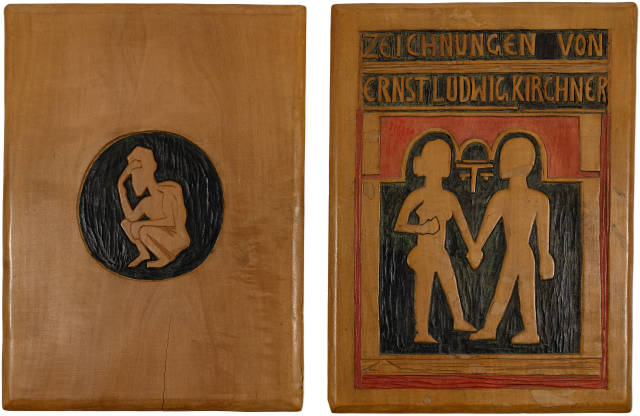 Ernst Ludwig Kirchner : Zwei geschnitzte Buchdeckel (Vorder- und Rü..., Circa 1925