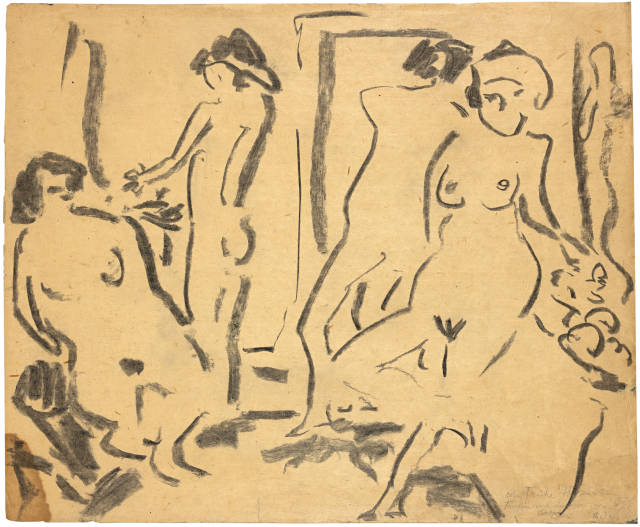 Ernst Ludwig Kirchner  : Vier weibliche Akte im Atelier , 1905-1906 