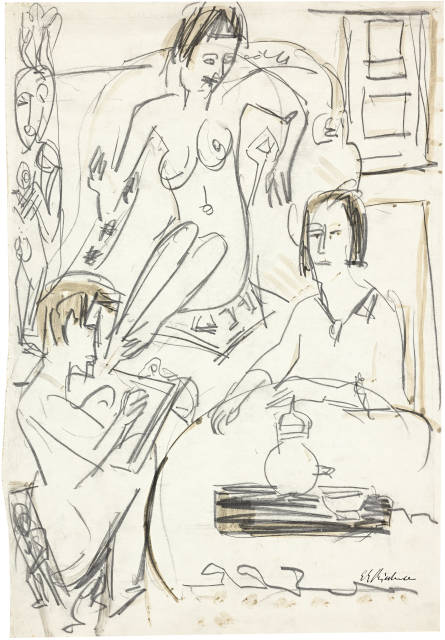 Ernst Ludwig Kirchner  : Junger Künstler zeichnend (Atelierszene) , 1925 