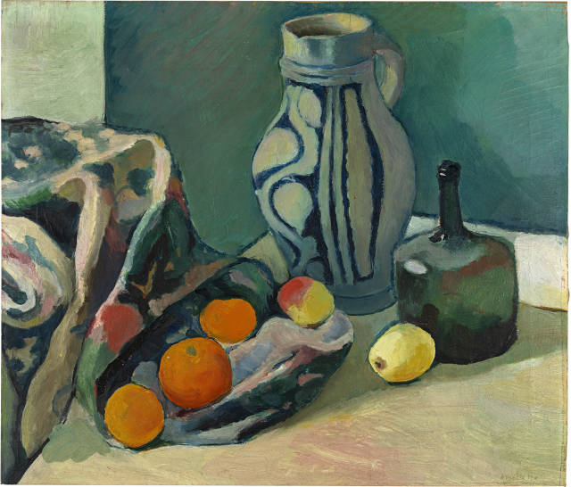 August Macke  : Stillleben mit grauem Krug und Orangen , 1910