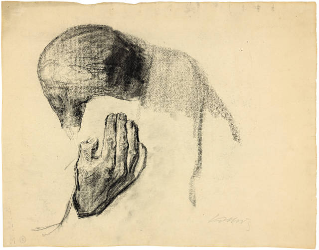 Käthe Kollwitz  : Frauenkopf und rechte Hand , 1903