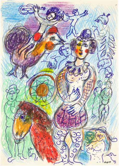 Marc Chagall  : Ecuyère et coq au violoniste , Circa  1980