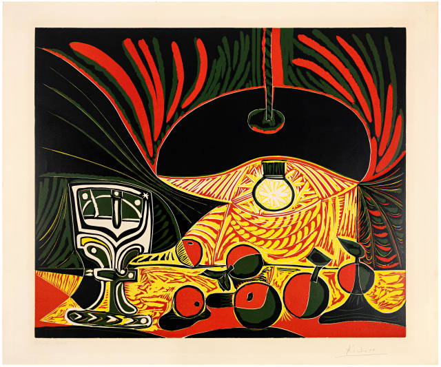 Pablo Picasso  : Nature morte au verre sous la lampe , 19 March 1962