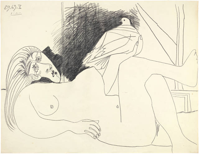 Pablo Picasso  : Femme et colombe , 5 september 1969