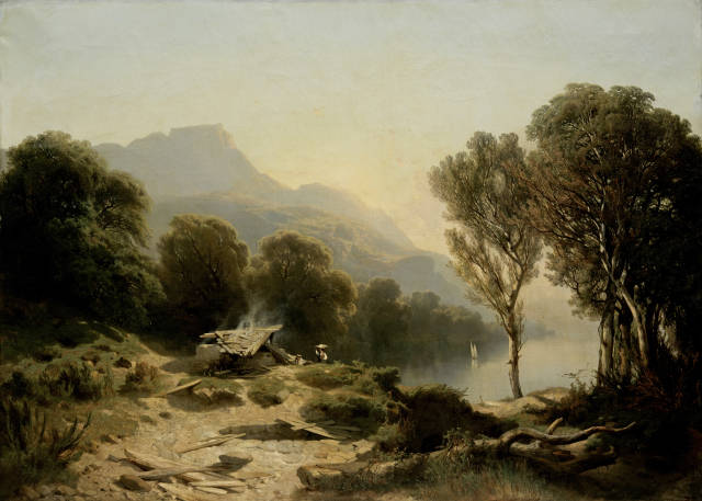 Alexandre Calame  : Lac de Genève, à Saint-Gingolph (Effet de  ..., 1851