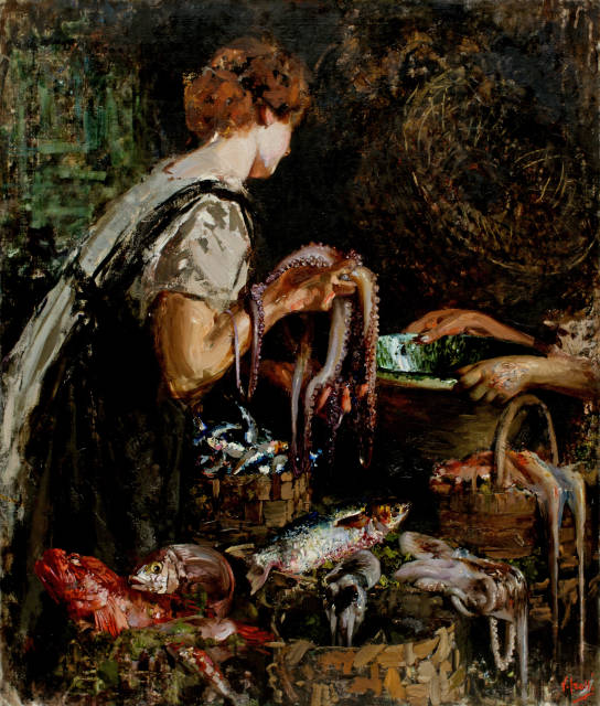  Vincenzo Irolli  : Al mercato del pesce , Circa 1922