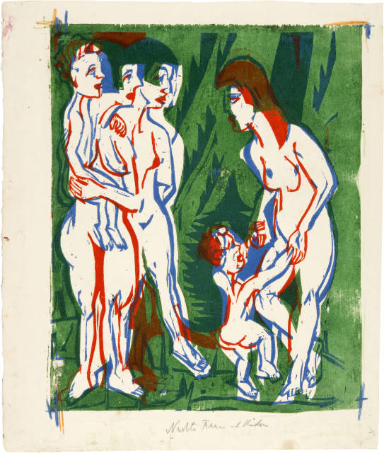 Ernst Ludwig Kirchner  : Nackte Frauen und Kinder , 1925