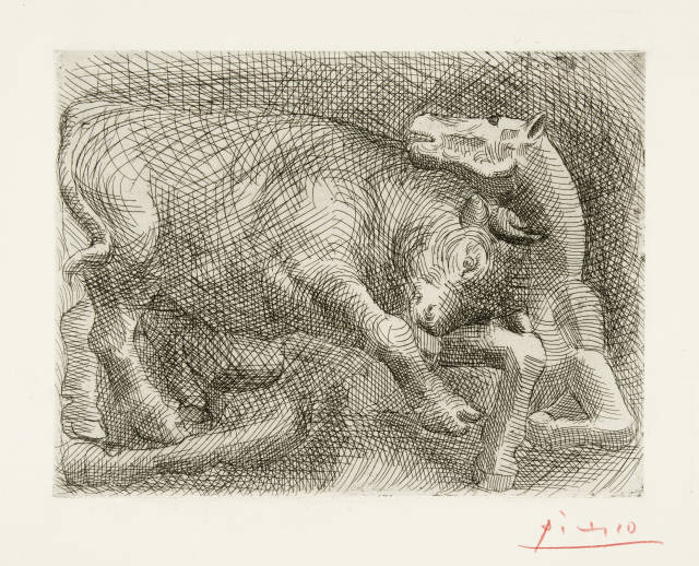 Pablo Picasso  : Taureau attaquant un cheval , Paris, probably at the end of March 1921