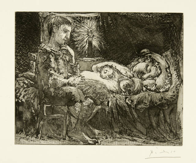 Pablo Picasso  : Garçon pensif veillant une dormeuse à la  ..., Paris, 18 November 1934