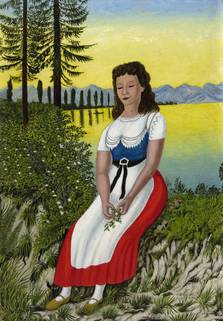 Adolf Dietrich  : Mädchen vor Seelandschaft , 1930
