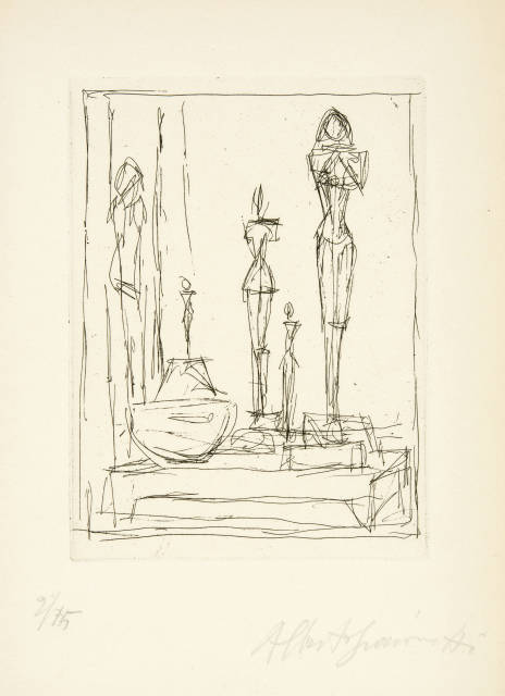 Alberto Giacometti  : Sculptures et bol dans l’atelier II , 1949/1950