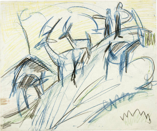 Ernst Ludwig Kirchner : Zwei Hirten mit Ziegen auf der Stafelalp, Circa 1920