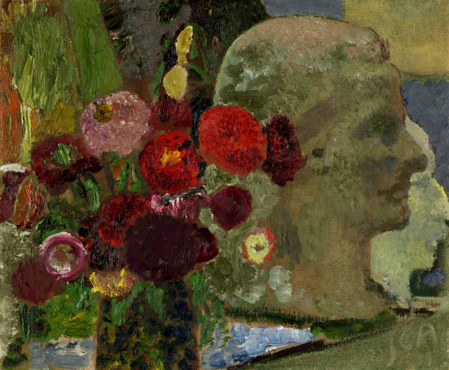 Cuno Amiet : Blumenstillleben mit Büsten (Anna Amiet und ..., 1931