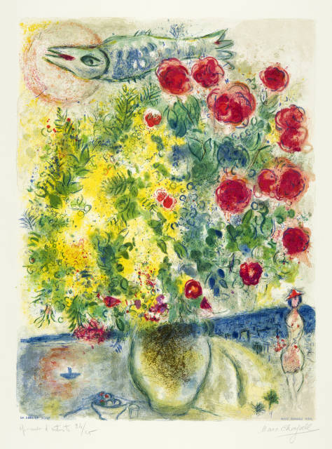 Marc Chagall  : Roses et mimosas , 1967