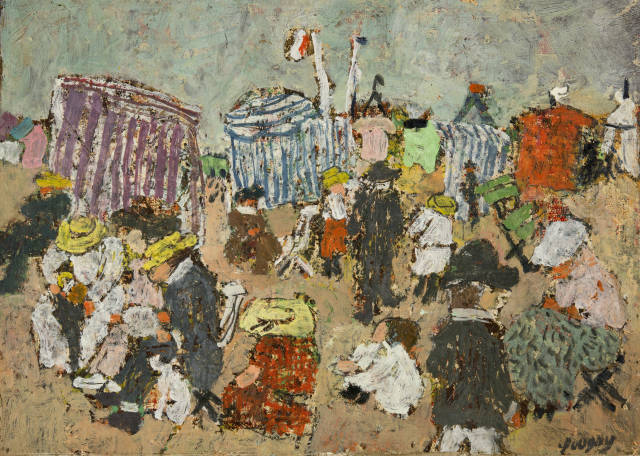 Jean Pougny : Les tentes - plage à Cannes , 1953