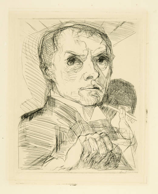Max Beckmann  : Selbstbildnis mit Griffel , Um 1916 