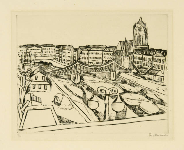Max Beckmann  : Stadtansicht mit eisernem Steg , 1923