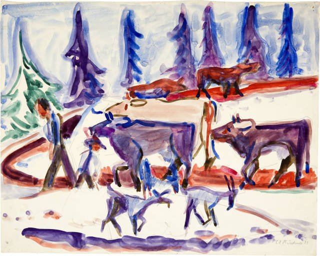Ernst Ludwig Kirchner : Zwei Hirten mit Kühen und Ziegen