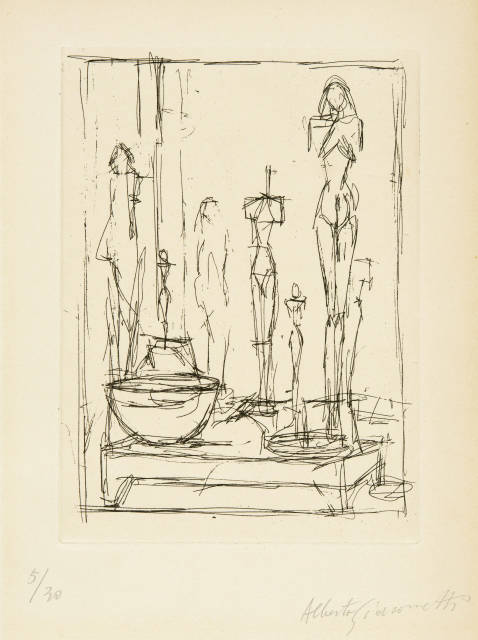 Alberto Giacometti : Sculptures et bol dans l'atelier I, 1949-1950